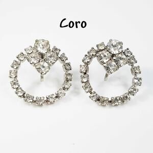 Vintage Coro Rhinestone Earrings Silver Tone Screw Back Wedding Bridal 1950s